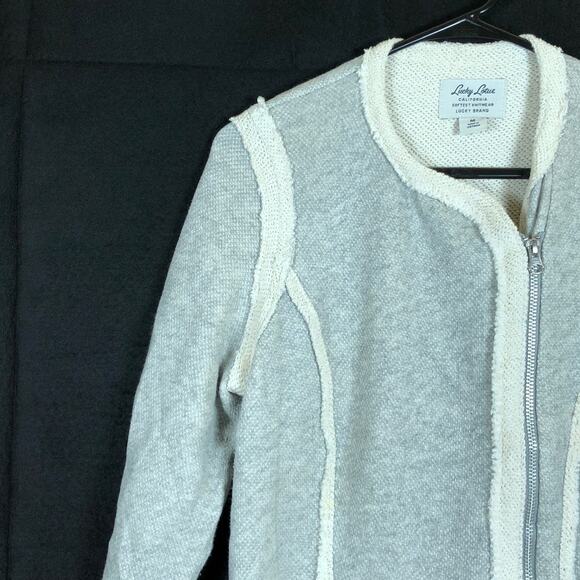 Lucky Lotus Lucky Brand Womens Jacket Gray Full Zip Raw Hems 100% Cotton M - Picture 4 of 13